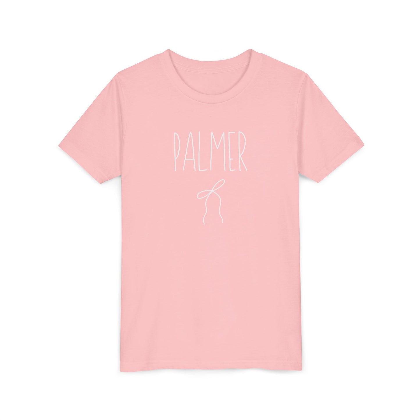 Personalized Girls Name Tee with Ribbon Bow - Coquette Youth Short Sleeve Tee