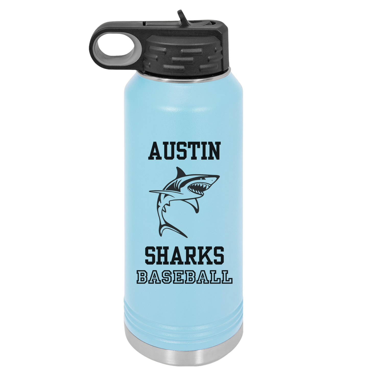 Personalized Sharks Water Bottle, 20oz Stainless Steel Tumbler for Youth Travel Team