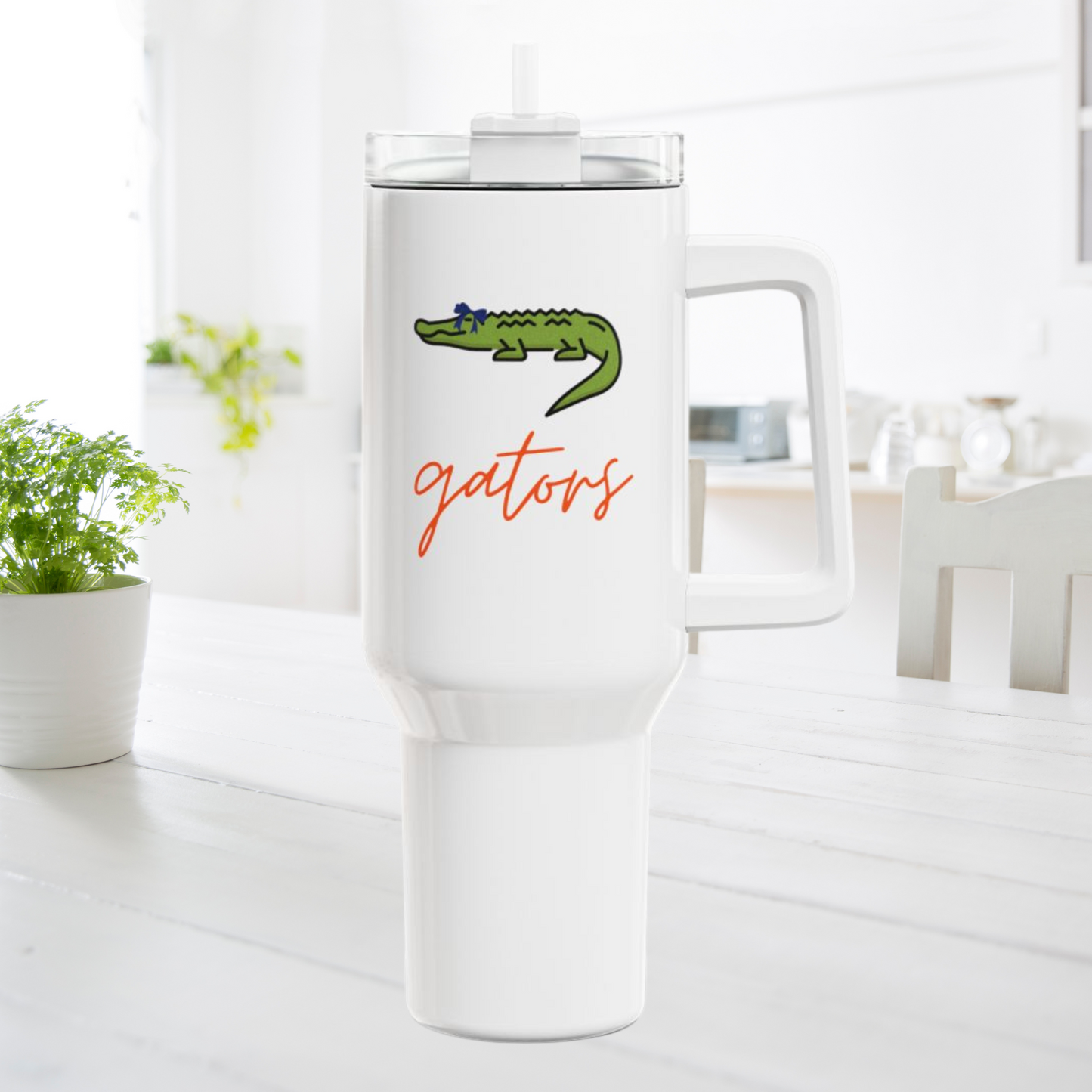 Custom Gators Beverage Tumbler, 40oz with Straw & Handle
