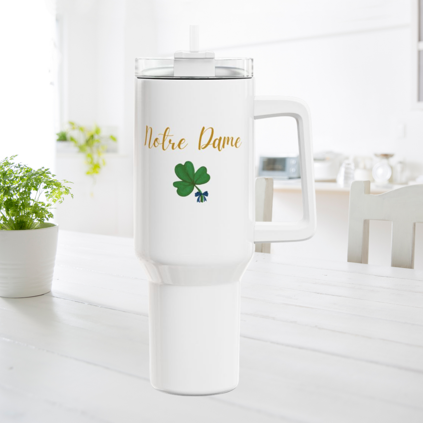 Notre Dame Fighting Irish Coquette Beverage Tumbler, 40oz with Straw & Handle
