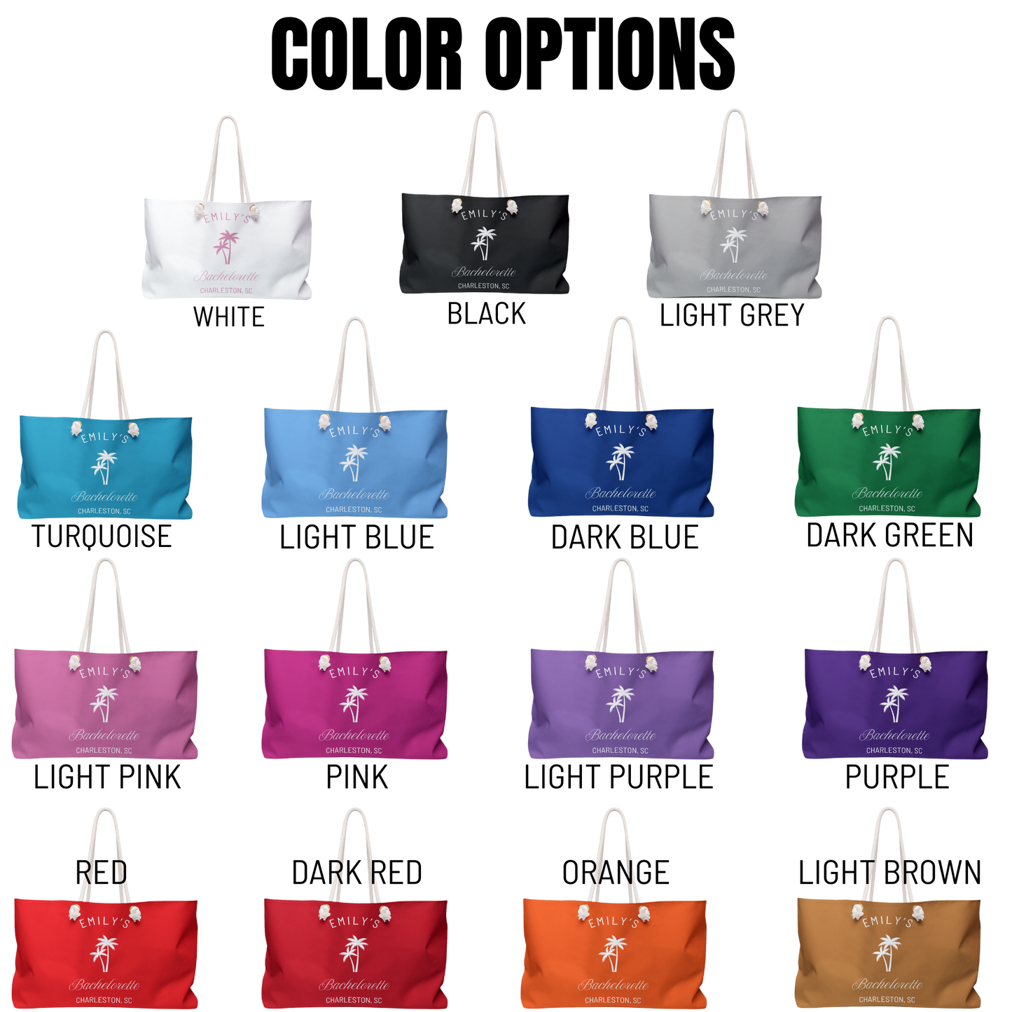 Personalized Bachelorette Party Weekender Bag, Emily Collection