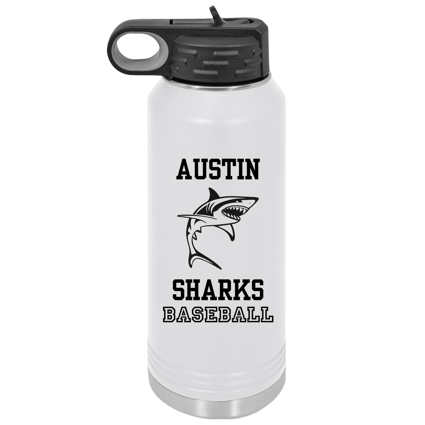 Personalized Sharks Water Bottle, 20oz Stainless Steel Tumbler for Youth Travel Team
