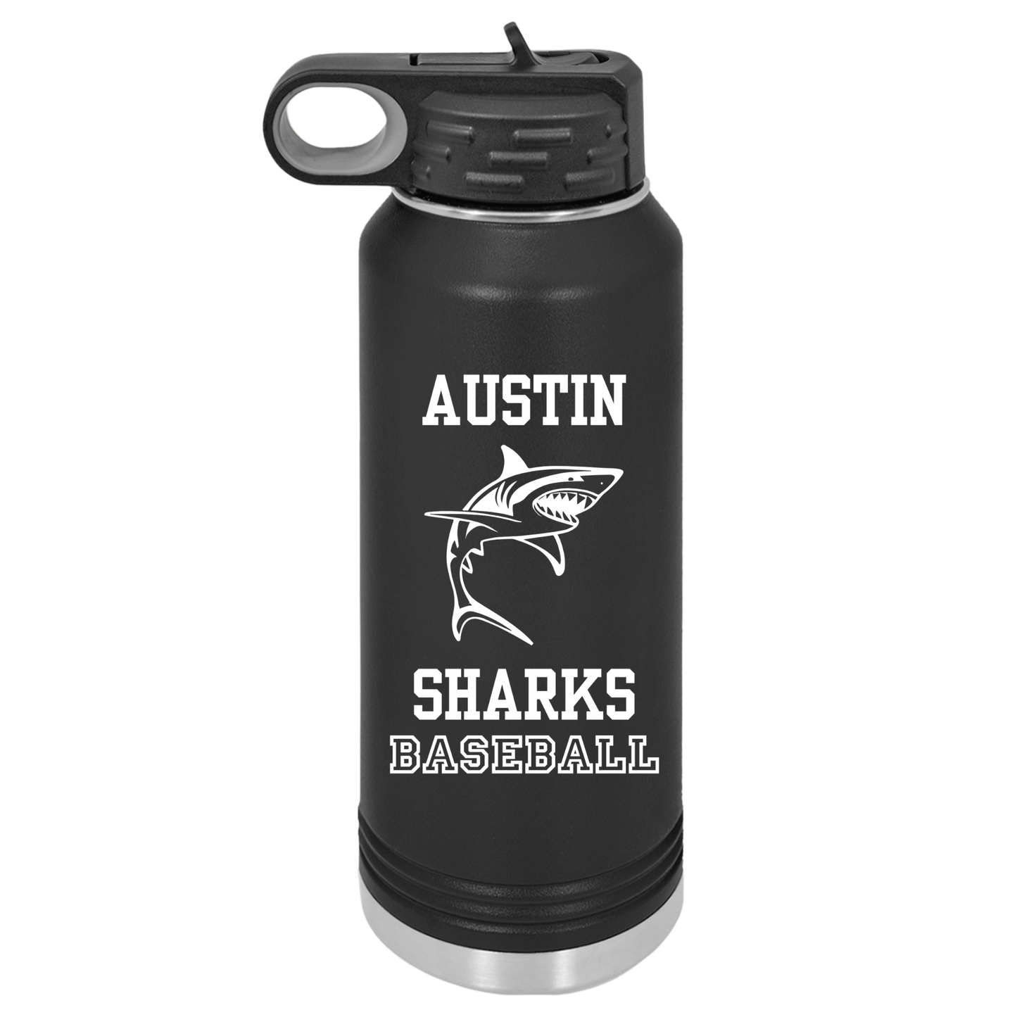 Personalized Sharks Water Bottle, 20oz Stainless Steel Tumbler for Youth Travel Team