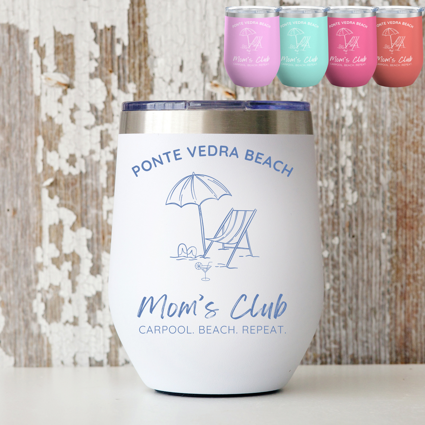 Ponte Vedra Beach Mom's Club, Carpool. Beach. Repeat. 12oz Wine Tumbler