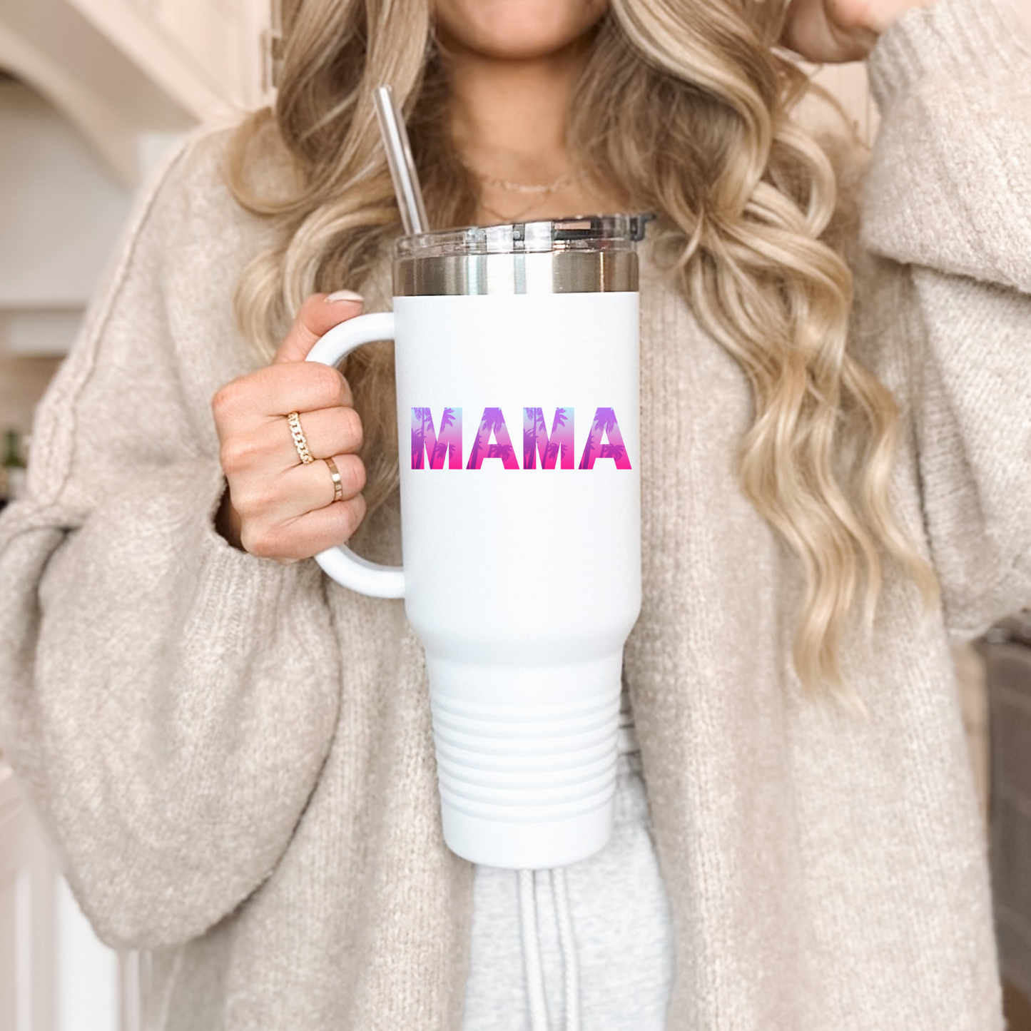 Custom Mama Tumbler, 40oz | Summer Beach Edition - Miami Vice