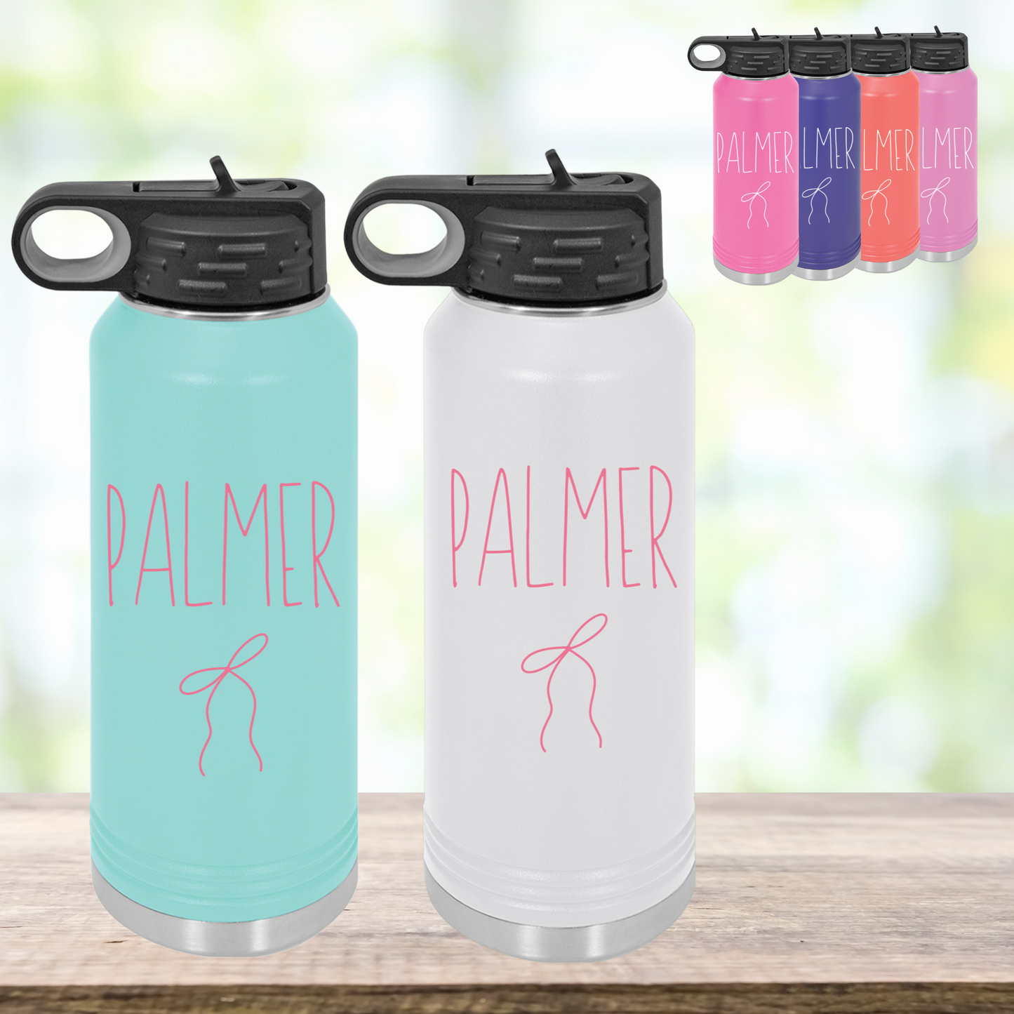 Personalized Coquette Ribbon Name Water Bottle, 20oz