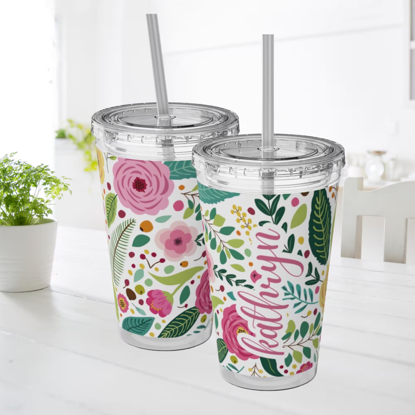 Personalized Flower Sunsplash Name Tumbler