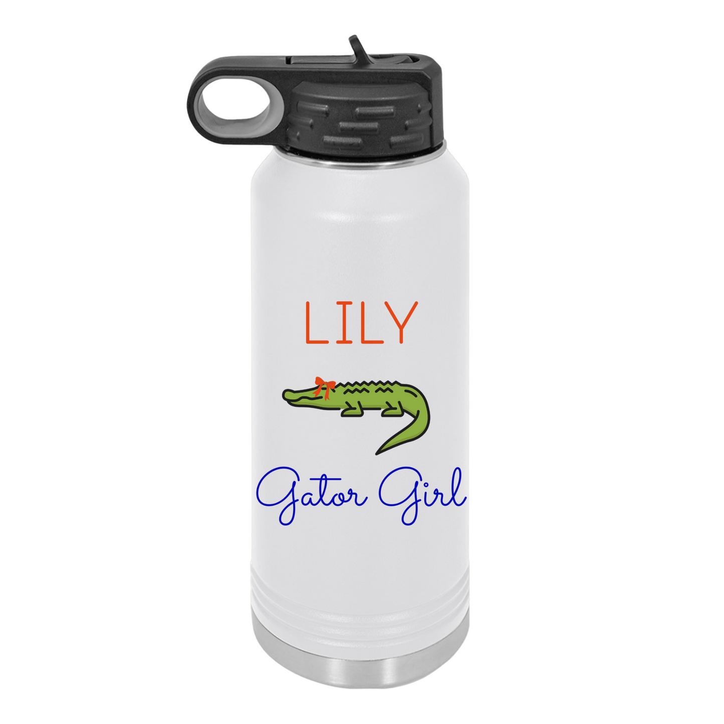 Personalized Gator Girl Name Water Bottle Tumbler, 20oz