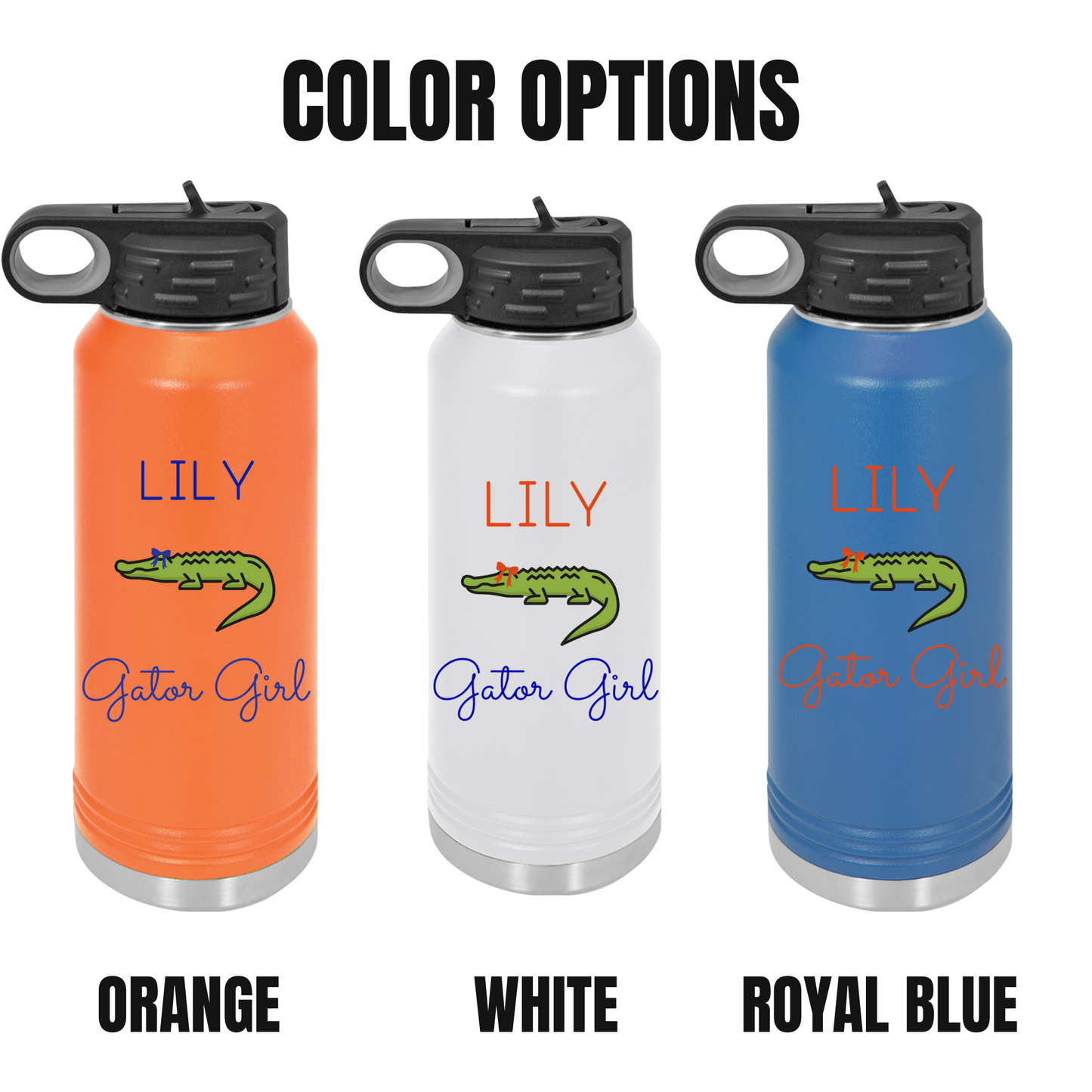 Personalized Gator Girl Name Water Bottle Tumbler, 20oz