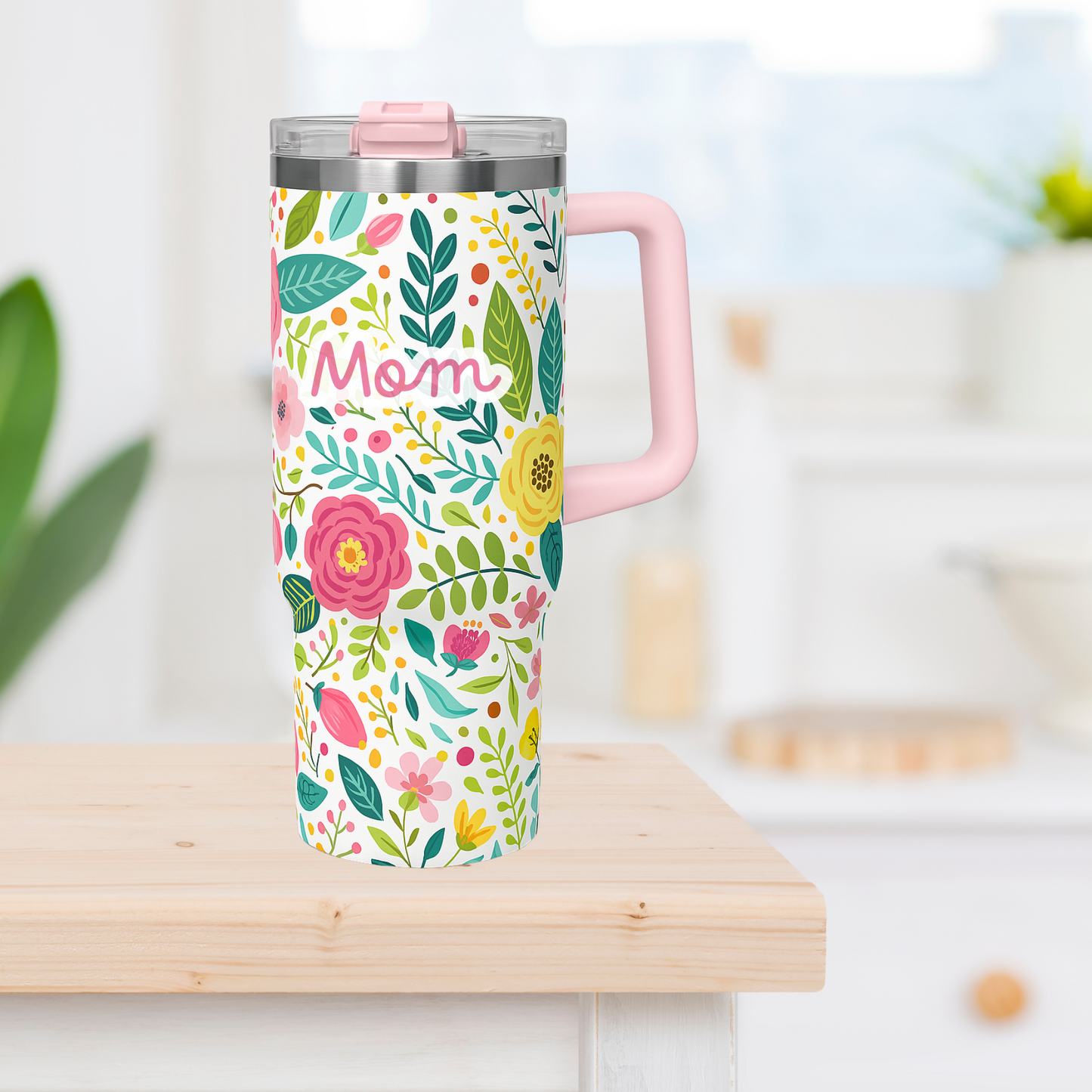 Personalized Floral Name Tumbler, Custom 40oz Drinkware