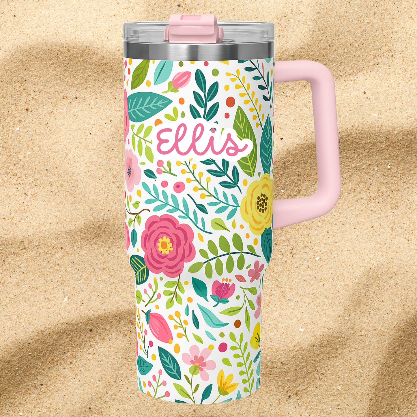 Personalized Floral Name Tumbler, Custom 40oz Drinkware