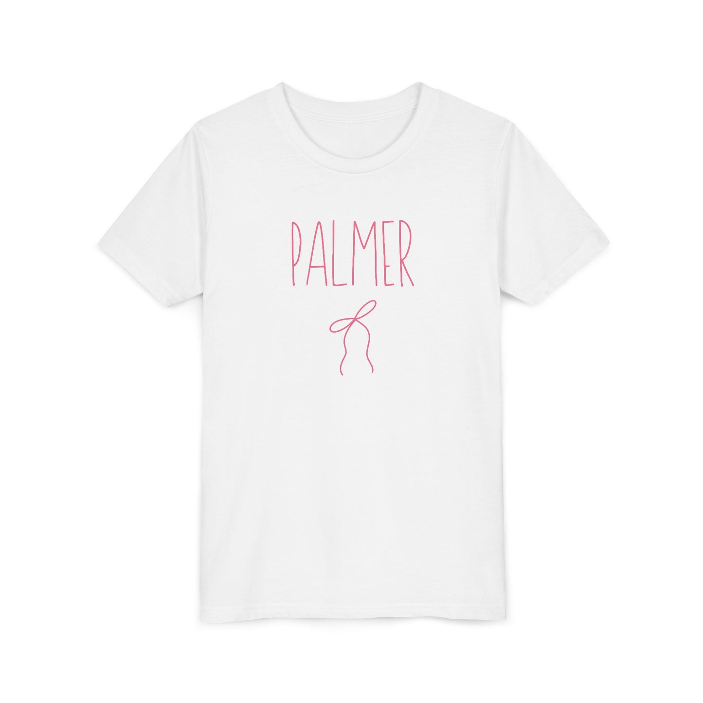 Personalized Girls Name Tee with Ribbon Bow - Coquette Youth Short Sleeve Tee