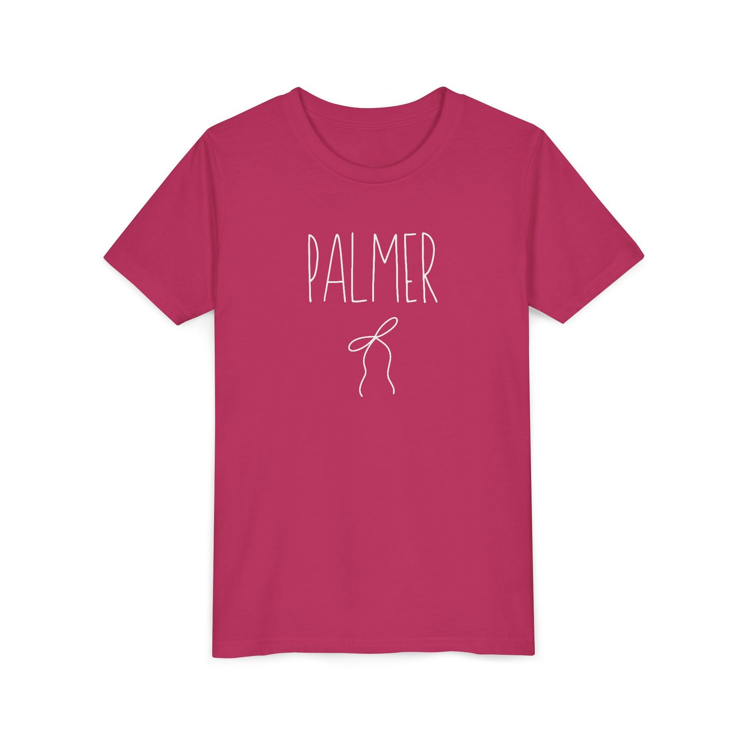 Personalized Girls Name Tee with Ribbon Bow - Coquette Youth Short Sleeve Tee