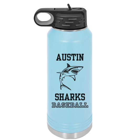 Personalized Sharks Water Bottle, 20oz Stainless Steel Tumbler for Youth Travel Team