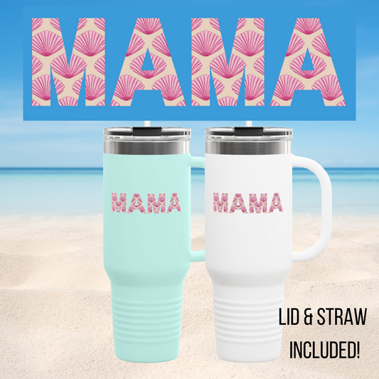 Custom Mama Tumbler, 40oz | Summer Beach Edition - Pink Scallops