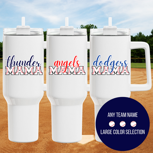 Personalizable Baseball Mom Beverage Tumbler, 40oz with Straw & Handle