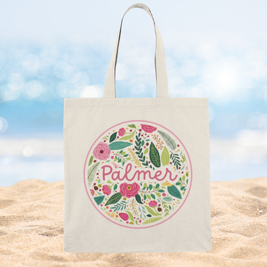 Personalized Floral Name Natural Tote Bag