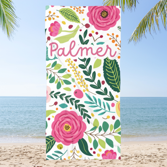 Personalized Floral Name Beach Towel