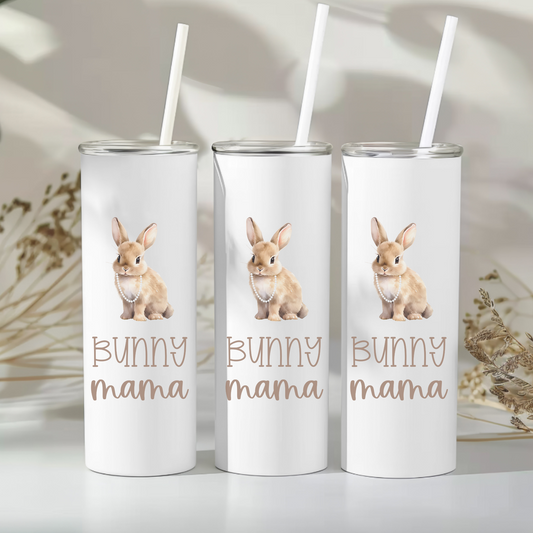 Custom Bunny Mama Skinny Tumbler with Straw, 20oz