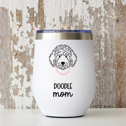 Custom Doodle Mom Wine Tumbler, Personalized 12oz Dog Mom Gift, Goldendoodle Lover Insulated Cup, Cute Pet Owner Drinkware