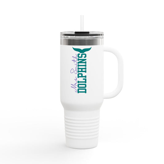 Personalized Pine Island Academy Dolphins Insulated Tumbler, 40oz School Spirit Tumbler