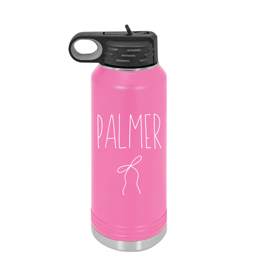 Personalized Coquette Ribbon Name Water Bottle, 20oz